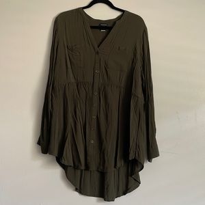 Olive green high low blouse with buttons and pockets